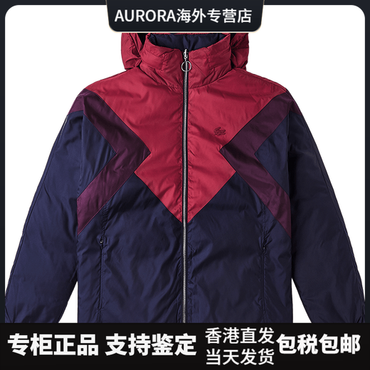 LACOSTE French crocodile women's winter reversible concealable color-blocking hoodie | BF8987 ZE4/Navy/Red M 38