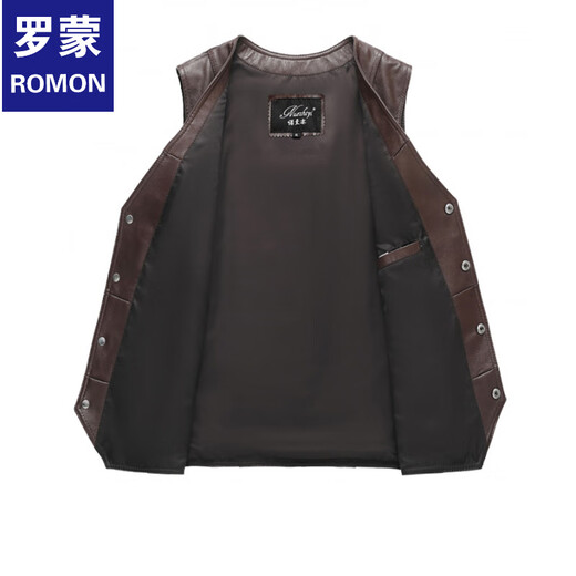 ROMON fishing style men's vest, middle-aged and elderly warm casual waistcoat, genuine sheepskin inner pocket, soft top layer leather, brown sheepskin vest/single lining XL recommended 90-120Jin Jin equals 0.5kg