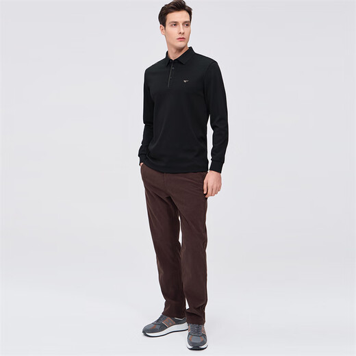 Septwolves 7A Antibacterial Long Sleeve POLO Shirt Fashion Commuting Heat Storage Men's Top Black L