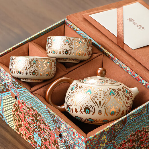 Buchuo Ru Kiln Teapot Tea Household High-end Birthday Gift Gift Cultural and Creative Dunhuang Fengling Xishi Pot One Pot Two Cups