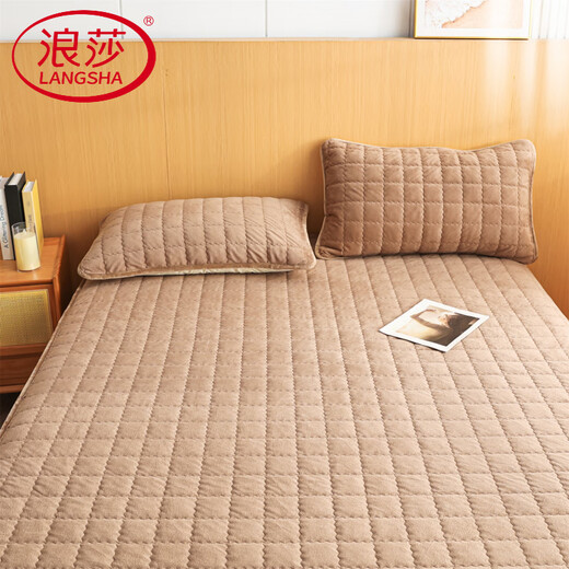 Langsha 2025 New Type A Baby Velvet Quilted Sheet Single Product Single Piece Mattress Protector Bed Protector Khaki Single Sheet 180cm*200cm