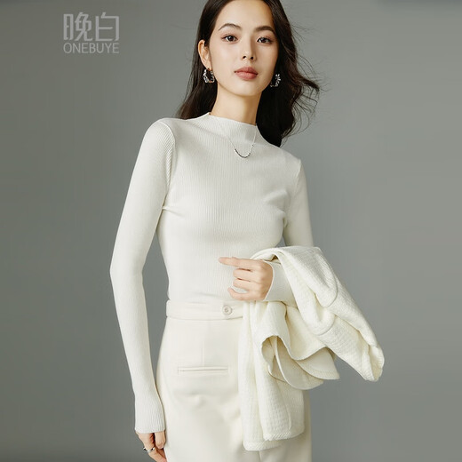Late White New Product 2025 Autumn Fashion Sweater Versatile Solid Color Casual Commuting Sweater Women's Off-White XL