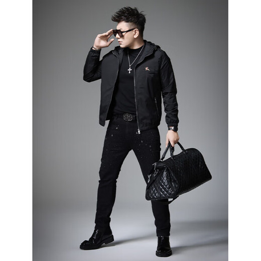 ROYAL PALM POLO SPORTS CLUB European station men's high-end spring and autumn trendy brand embroidered hooded jacket men's coat men's new autumn top casual black 4XL