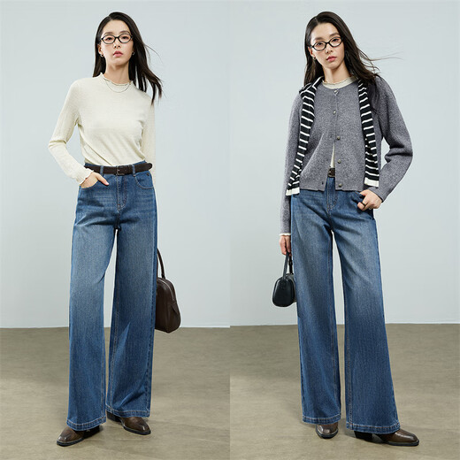 Chuyu Shaping Denim Chuyu 2025 Autumn New Retro Washed Loose Wide Leg Pants Stretch Slimming Versatile Pants Retro Blue 28