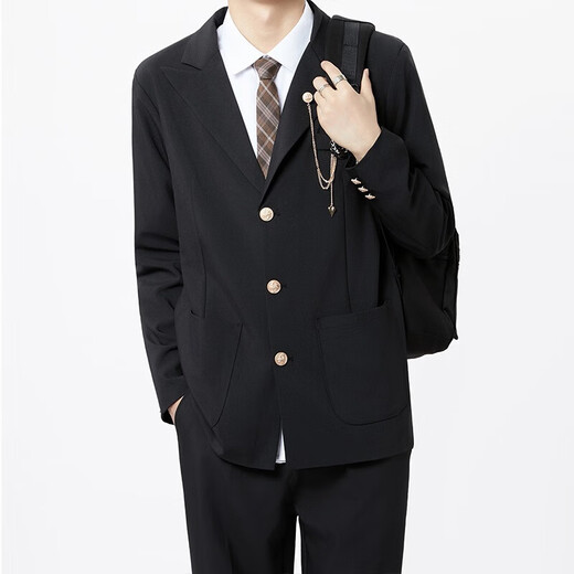 College style dk boys uniform suit badge suit spring and autumn youth handsome shoulder pad black jacket class uniform navy suit/shirt/tie/trousers high quality 4XL recommended 180-195Jin Jin equals 0.5 kg