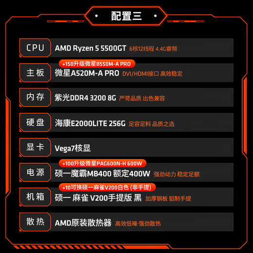 AMD Ryzen 5600GT/5700G/5500GT/8700G Game Office Home Core Display Host Computer Desktop Assembly Desktop Computer Host DIY Complete Machine Configuration Three 5500GT/8G/256G