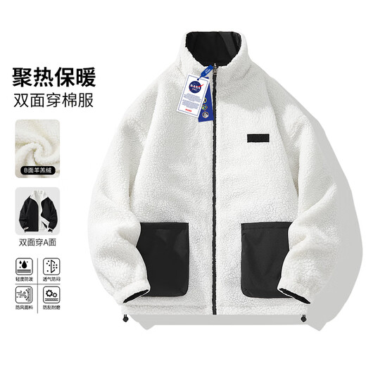 NASA GISS cotton coat men's winter trendy double-sided lamb velvet warm windproof bread coat cotton-padded jacket for men black XL