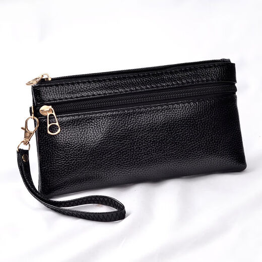New Simple Soft Leather Hand Wallet Women's Long Version Large Capacity Coin Key Cell Phone Small Bag Bag Versatile and Trendy for All Seasons Black