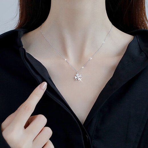 MZMZ platinum necklace women's pt950 platinum clavicle chain versatile accessories Valentine's Day birthday gift for girlfriend and wife local warehouse/next day delivery - light luxury four-leaf clover white gold necklace