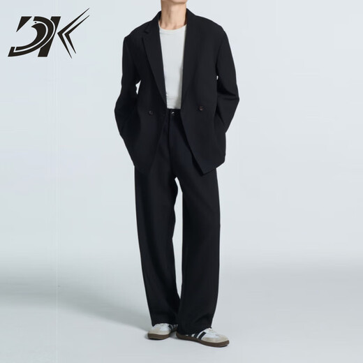 DK brand men's suit suit men's spring and autumn new commuter double-breasted loose casual business suit jacket trendy black suit + trousers two-piece set M 115-130Jin Jin equals 0.5 kg