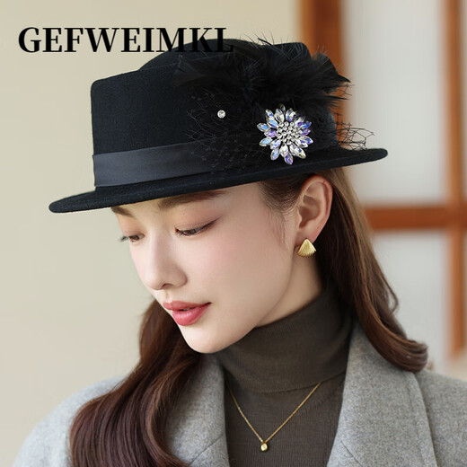 GEFWEIMKL merino wool hat women's autumn and winter new fashion versatile Hepburn style wool fisherman hat flat top ladies hat off-white M (56-58cm)