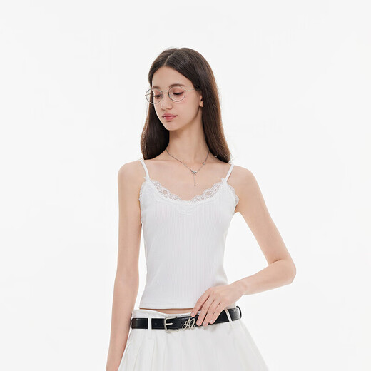 Azmi Simple Lace Camisole Women's Spring and Autumn New Slim Fit Bottoming Top Clothes White S