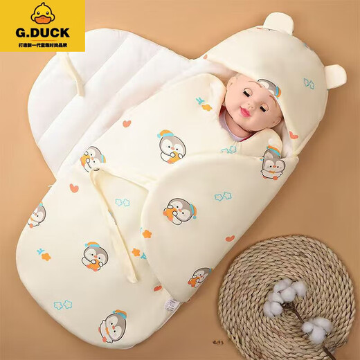 G.DUCKKIDS baby quilt pure cotton autumn and winter style first birth room all-in-one quilt newborn swaddle baby anti-jump sleeping bag blue persimmon ruyi snake 82*87cm thickened about 400 grams