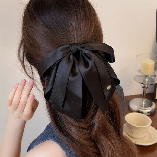 Li Qing Bow Ponytail Clip Satin Hairpin French Ribbon Hair Clip High-end Hair Accessories Back of the Head Hairpin Clip