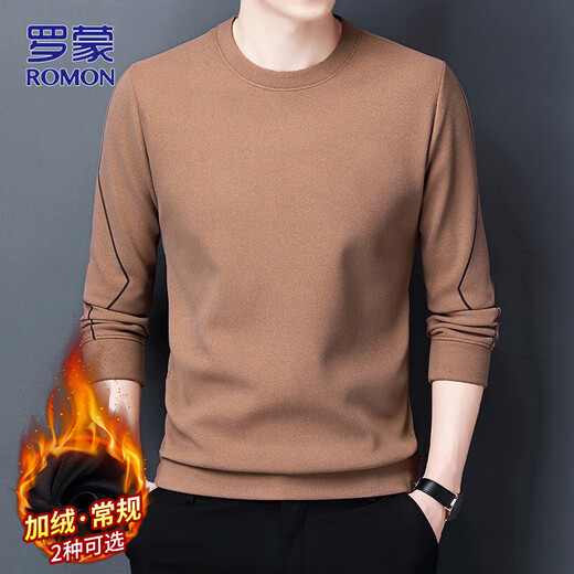 ROMON sweatshirt men's 2025 autumn and winter long-sleeved T-shirt men's round neck top men's bottoming shirt camel XL