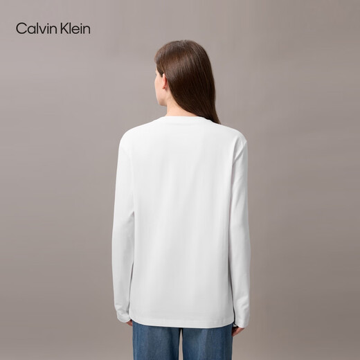 Calvin KleinJeans spring and autumn men and women couples neutral casual commuting ck printed bottoming shirt round neck long-sleeved T-shirt top