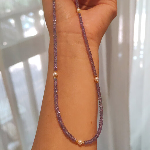 DL 1998 quality tanzanite necklace 18K gold beads natural freshwater aurora round pearl necklace full of stars 18K gold tanzanite aurora freshwater pearl necklace double buckle head