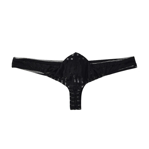 Men's mesh underwear transparent striped thong low-waist sexy thin bag underwear men's youth T-pants white M