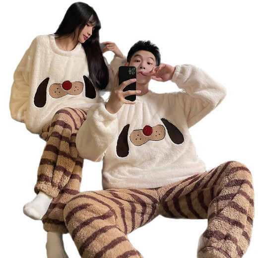 Gongdie Dachshund Couple Pajamas Autumn and Winter Coral Velvet Thickened Plus Velvet Men and Women Cute Cartoon Home Clothing Set H9991 2XL Women's Size Recommended Weight 140-160Jin Jin is equal to 0.5 kg