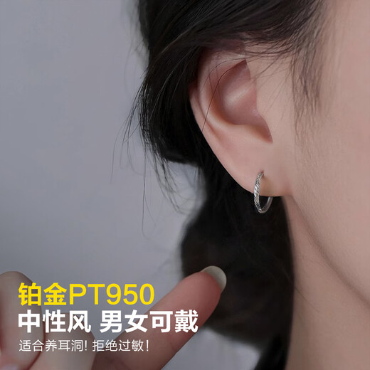Enjiu Platinum PT950 Earrings Men's Round Earrings Simple Earrings and Earrings to Support Ear Holes for Sleeping Without Picking Unisex Women's Senior Single Platinum Earrings (Approximately 0.68g)