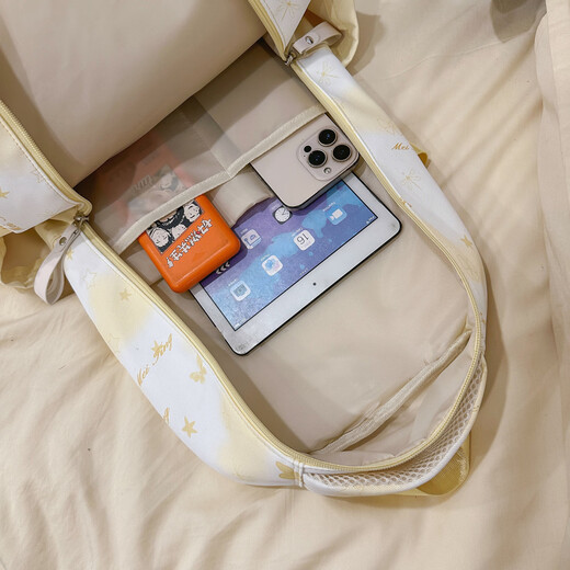 KATELUO school bag junior high school girls blue ins style high school students high appearance 2025 new female large capacity backpack shoulder bag blue with flying rabbit pendant