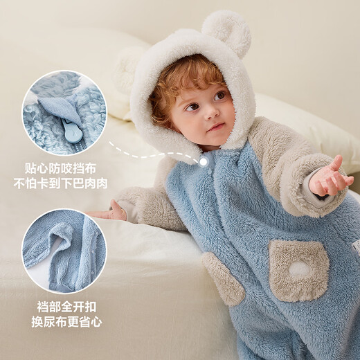 Minibala Antistatic Baby Clothes Baby Warm Coral Fleece Cute One-piece Romper
