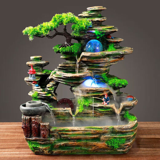 Ingenious rockery, mountain and flowing water ornaments, circulating aquatic wealth, living room and office decoration, bonsai landscaping, windmill, feng shui wheel, large mountain and flowing water, foggy