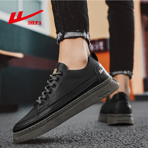 Pull back casual shoes men's trendy versatile leather panel shoes men's outdoor comfortable men's shoes 0579 black 42
