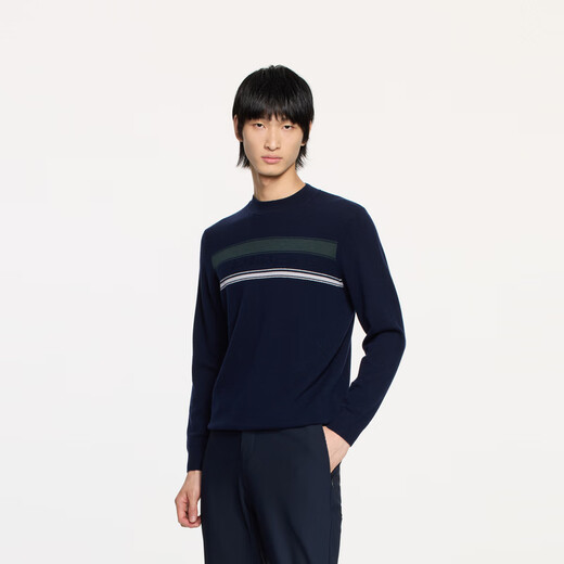 K-Boxing Men's Autumn and Winter Business Fashion Striped High-End Cashmere Sweater VYEE3354 Dark Blue M