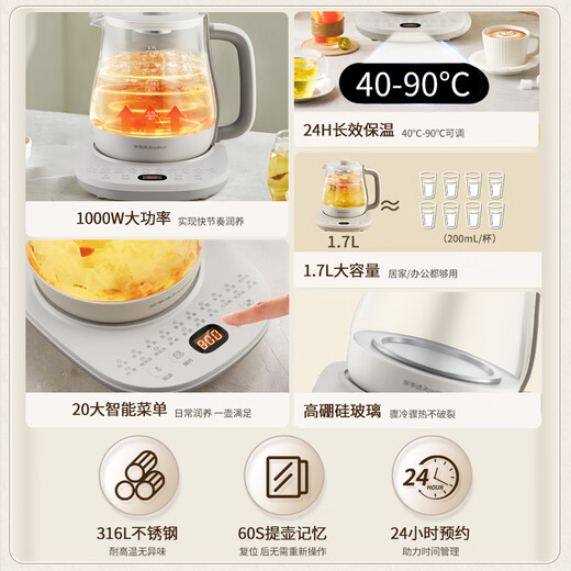 Royalstar Health Pot Kettle Fully Automatic 316 Constant Temperature Kettle 24h Constant Temperature Multi-Function Electric Kettle 1.7L Flower Teapot Tea Maker with Filter YSH1759Y (316L)