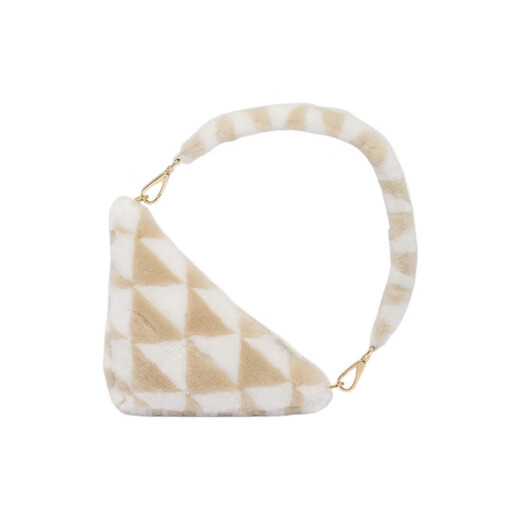 PRADA Triangular Logo Gold Open Shearling and Leather Hand Shoulder Bag Mini Women's Beige/White Basic Pack (Bag + Dust Bag)