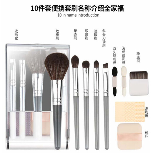 YAHLIGS girls portable 5-piece makeup brush set with mirror, soft-bristled powder brush, foundation brush, student affordable mini brush, multi-functional portable makeup brush, 10 pieces, white + makeup mirror