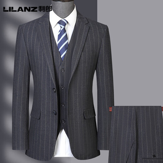 Lilan wool three-piece suit men's striped middle-aged engagement wedding formal suit men's 9836 gray stripe M 170/46
