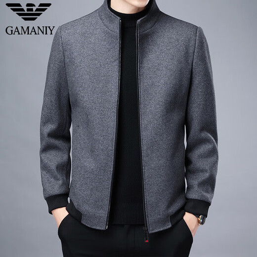 Men's jacket autumn woolen jacket men's woolen jacket middle-aged wool stand-up collar clip gray M 170