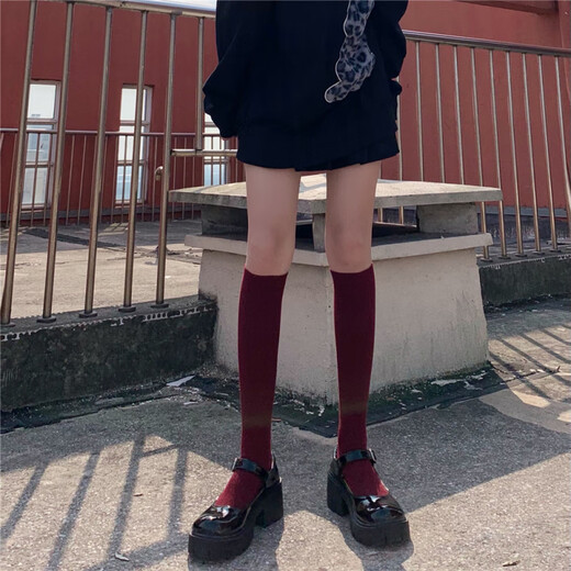 Jane DeiuneAY To films compression socks women's segmented slimming JK autumn and winter calf socks cotton college style brown mid-calf socks burgundy one size