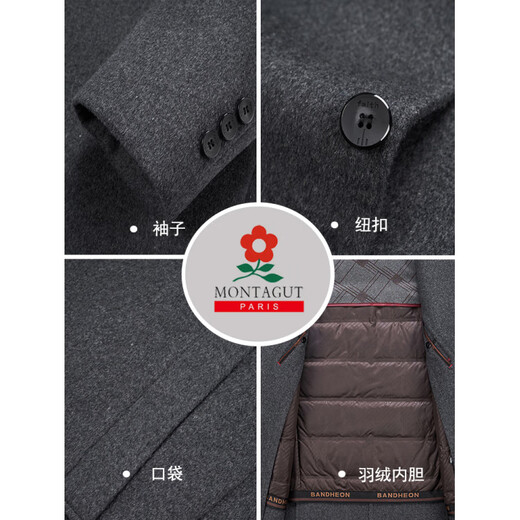 MONTAGUT double-sided cashmere coat for men, goose down lining, mid-length winter woolen woolen coat for middle-aged and elderly dads, navy blue M 170/88