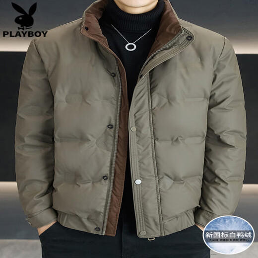 Playboy (PLAYBOY) clothing men's winter 2025 new high-end handsome short stand-up collar thickened warm jacket black 3XL recommended 140-155 Jin Jin equals 0.5 kg