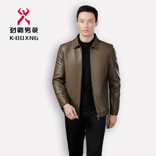 KBXNG Jinba Leather Jacket Autumn and Winter Men's Business Casual Middle-aged Dad Stand Collar Jacket Black - Lapel - Spring and Autumn Style 8035 M 170