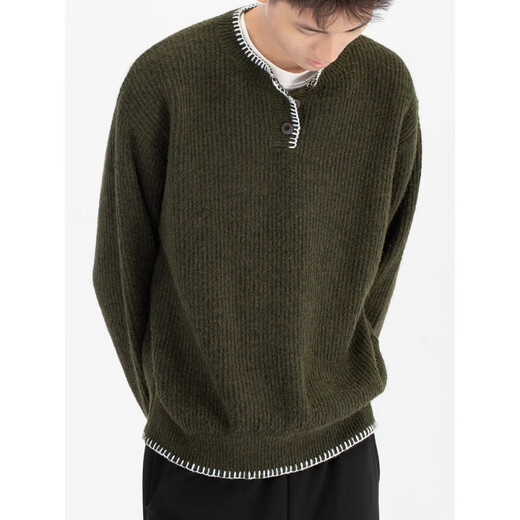 Henry collar sweater for men and women in autumn and winter thick warm sweater black niche lazy design long-sleeved top black L