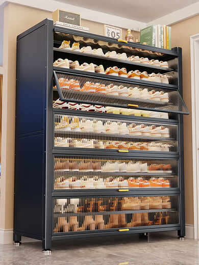 Yaoyaoji household steel shoe cabinet entry entrance large capacity storage locker dust-proof and moisture-proof floor-standing multi-layer metal shoe rack gray/five layers 60*35*80cm self-installation