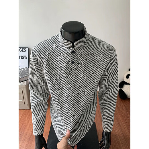 7 excellent products American Henry collar sweatshirt for men, autumn and winter fashion brand heavyweight right shoulder bottoming shirt loose jacket top for men CQS-3309 Gray M