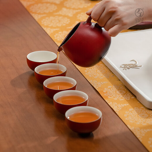 Wanqiantang (Edenus) high-end tea set set home living room tea set full set gift gift box grand exhibition complete set lacquer red glaze