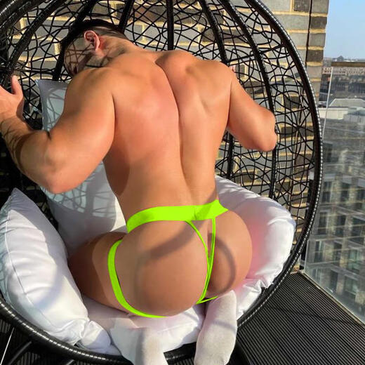 Low-waist men's thong breathable personalized single thong with U-convex design sexy briefs black S