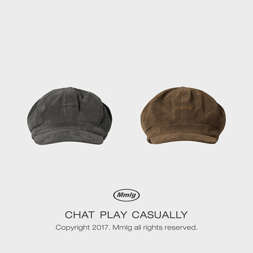 Mmlg British Bailey Hat 2026 New Retro Washed Duck Bill Octagonal Hat Korean Versatile Face-Showing Little Couple Hat Black Gray One Size