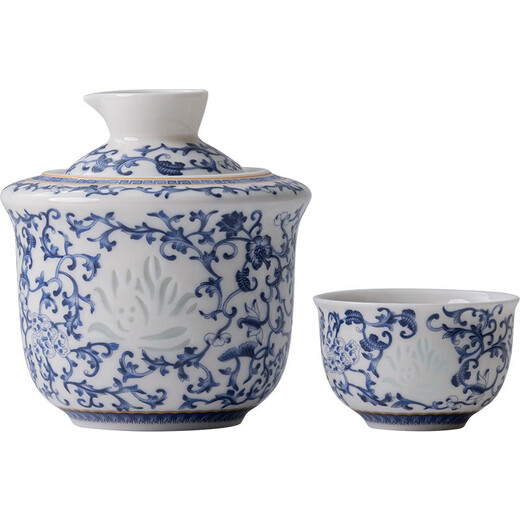 Blue and White Jade Porcelain Exquisite Wine Warmer Ceramic Wine Warmer Household Hot Wine Kettle Yellow Wine White Wine Cup Wine Set Flowery Jade Porcelain Exquisite Yuanyue Wine Warmer Set (One Pot and Three Cups)