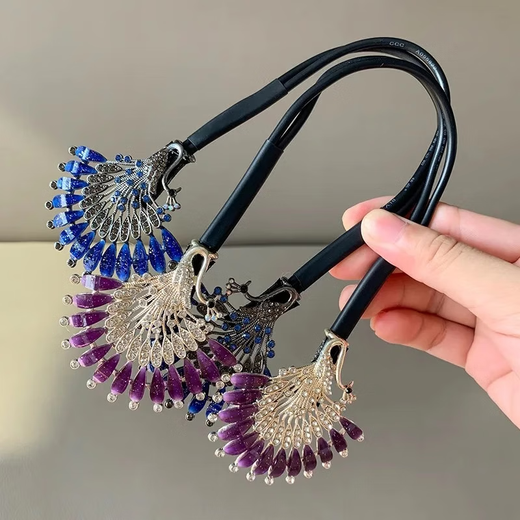 Retro hair twist clip on the back of the head, women's high-end hair ball hair fixing artifact hair clip, ball hair accessory, blue feather hair twist clip