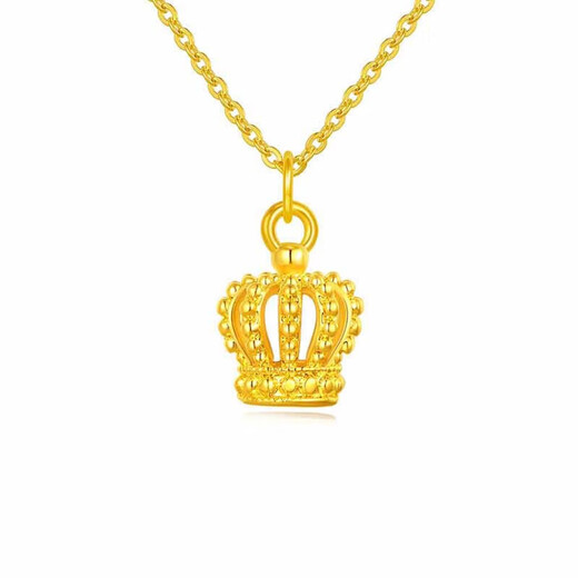 Chow Tai Fook Gold Pure Gold 999 Hollow Princess Crown Pendant Pure Gold Necklace Women's Clavicle Chain Valentine's Day Gift Pure Gold King with S925 Chain