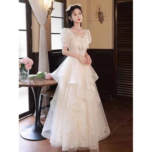 Ji Mi's birthday dress, new evening dress, female sense, niche light luxury, birthday coming-of-age ceremony, vocal arts test, champagne color L
