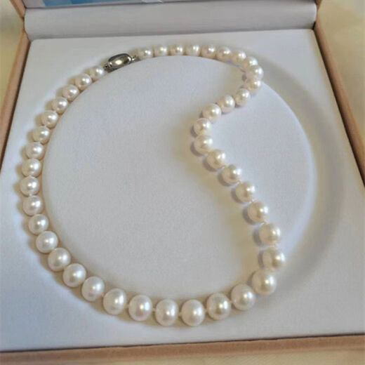 Natural Freshwater Pearl Necklace Round Highlight S925 Silver Light Luxury Women's Long Neck Jewelry as a Mother's Day Gift 40cm White 8-9mm
