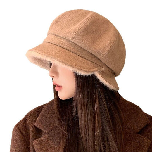 Rui Menghua 2025 new autumn and winter velvet thickened beret versatile large head circumference octagonal hat showing face small windproof warm hat beige M 55-58c one size fits all
